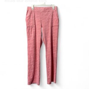 Juicy Couture Velour Pink Monogram Pants Medium Y2K Logo Print Straight Leg